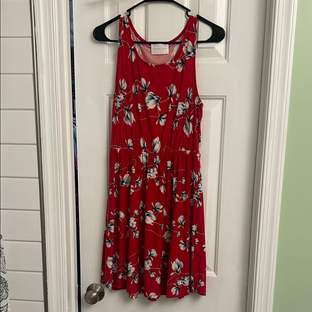 French Grey Red Floral Top
